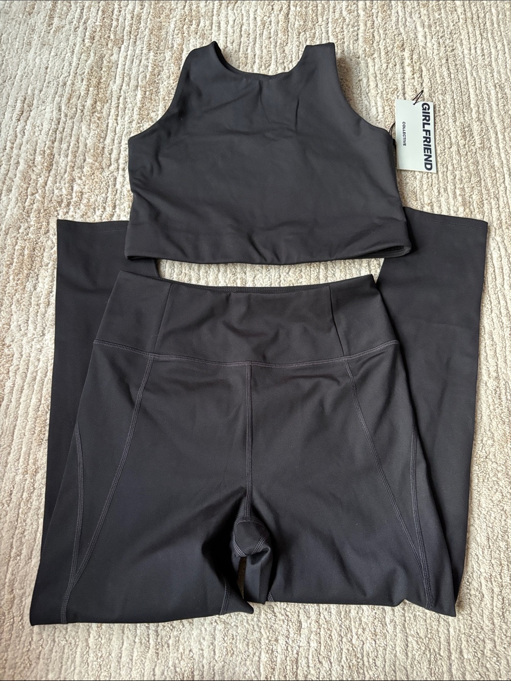 girlfriend collective Black High-Rise Leggings with Matching Crop Tank